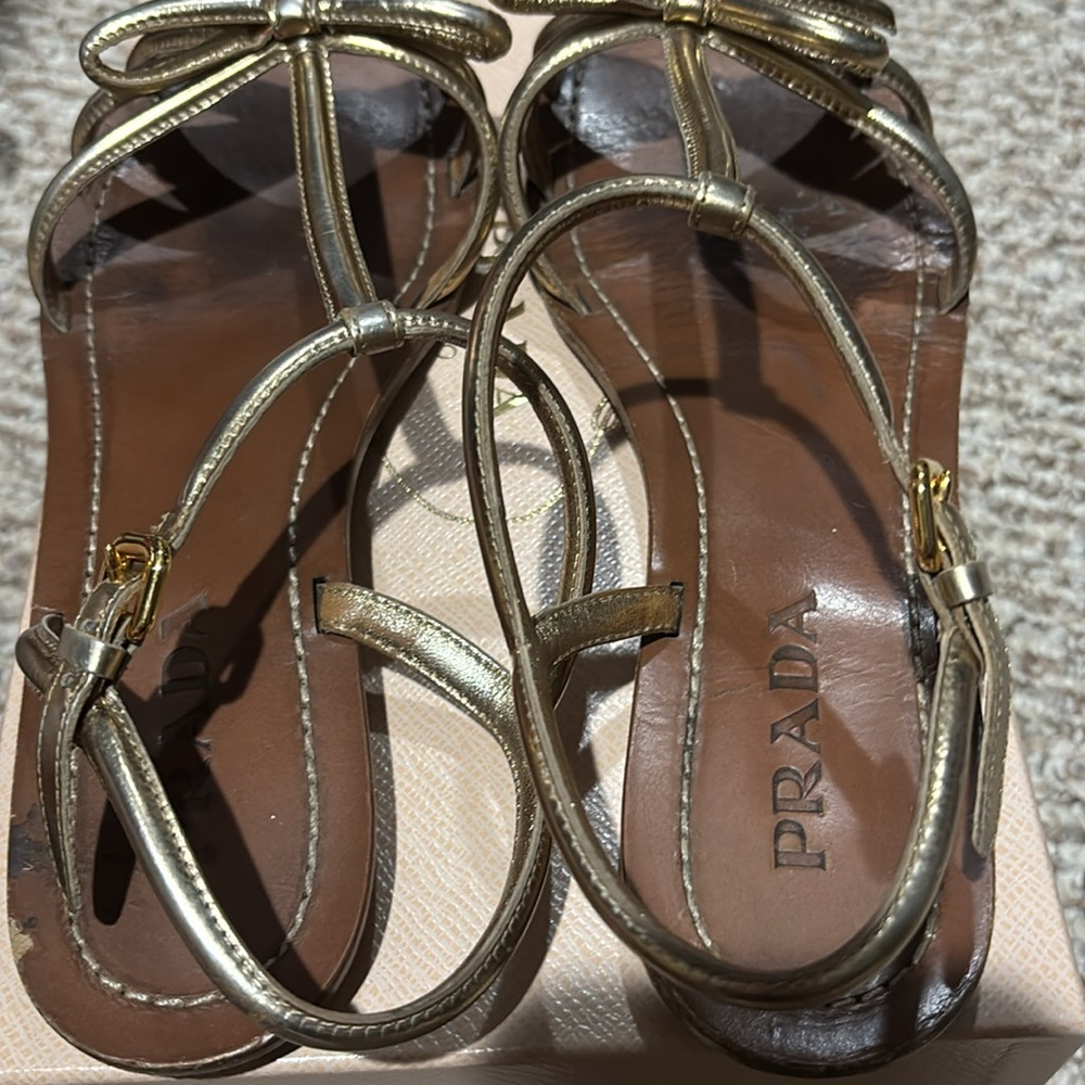 Gold Prada Bow Sandals 38.5 (8.5 US) - Picture 5 of 14